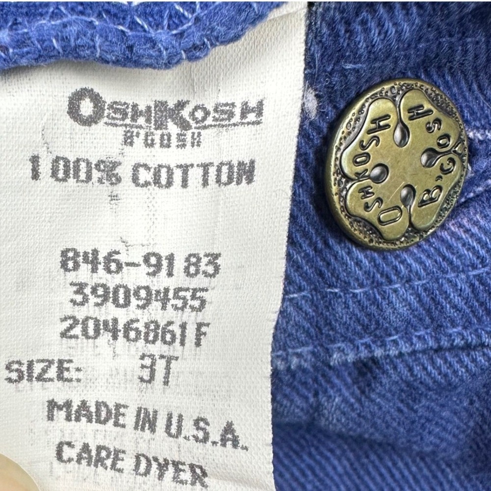 Vintage‎ 1990s OshKosh B'gosh Blue Overalls Toddler 3T Made USA Cotton Snap Leg - Picture 14 of 16